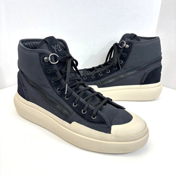 Y-3 Yohji Yamamoto High Top Shoes Mens Size 12 Black Lace Up Designer Sneakers